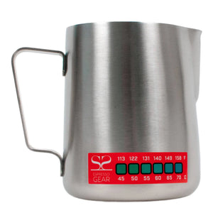 Termómetro Attento -Espresso Gear jarro de leite em aço inoxidável com indicador de temperatura integrado para espresso.