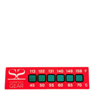 Termómetro Attento -Espresso Gear com indicador de cor para temperaturas entre 45 e 70 graus Celsius.