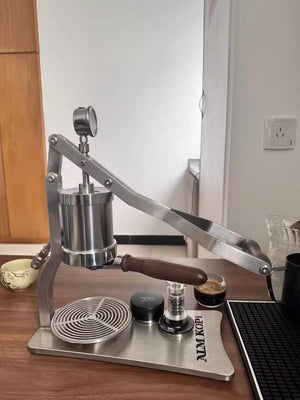 Máquina de espresso Aleman 2P com alavanca manual | Base e bandeja de gotas em aço inoxidável